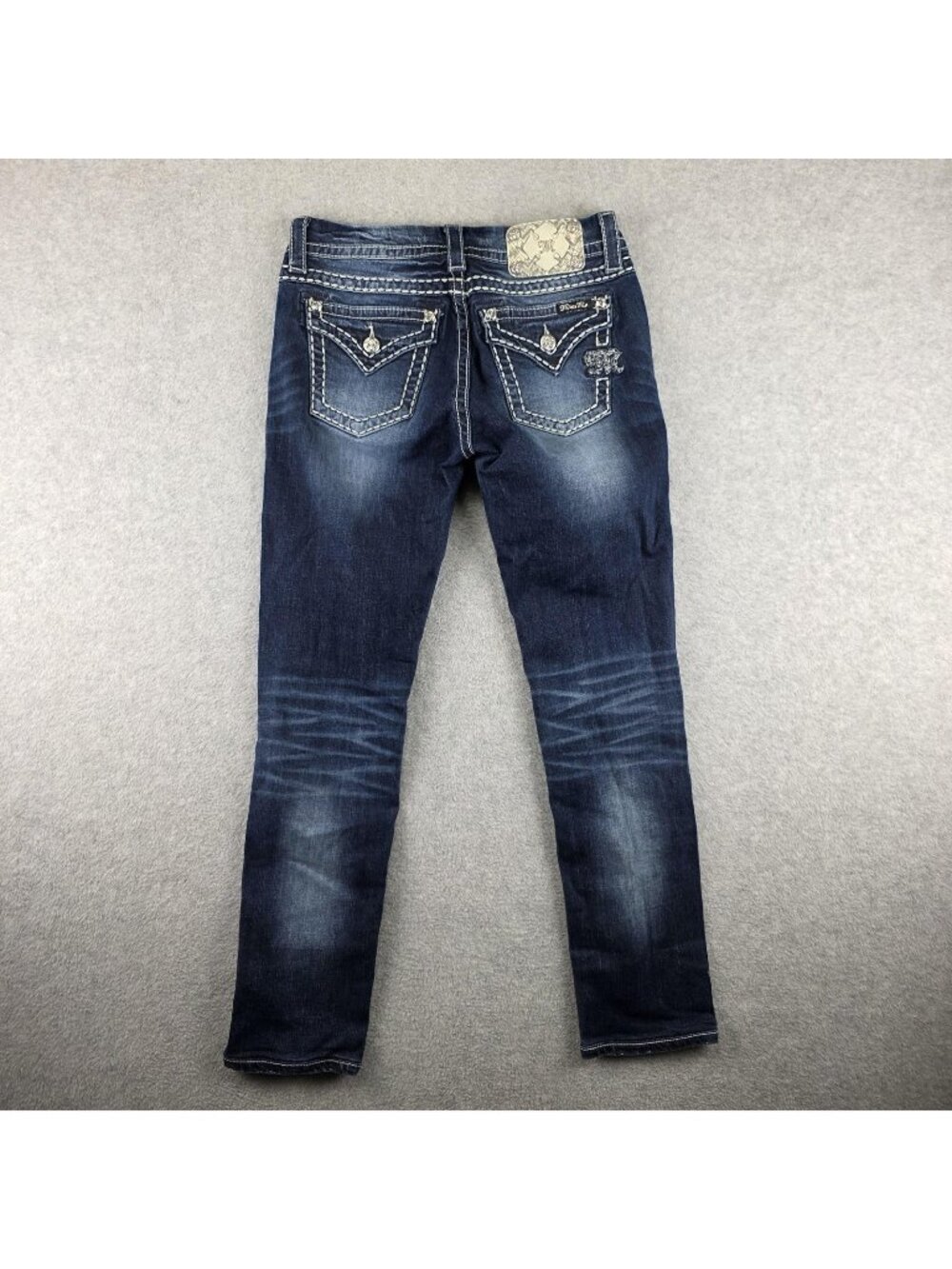 Miss Me Jeans Womens 26 Blue Medium Wash Skinny Rhinestone Embroidered